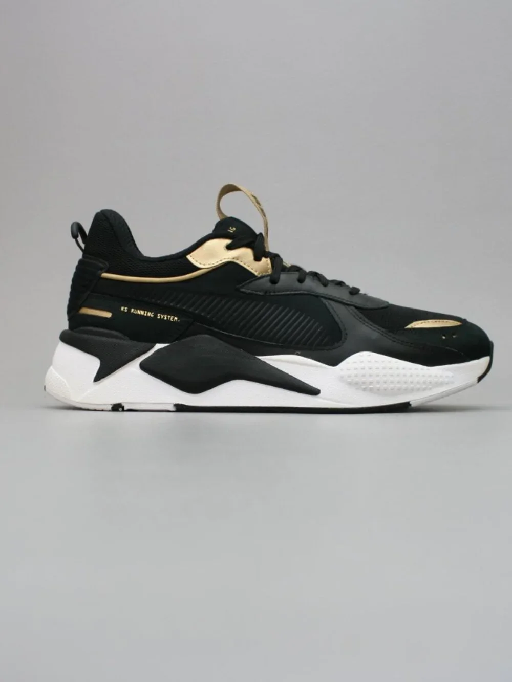 Puma Men's 11.5 RS-X Trophy Black Team Gold Running Gym Shoes Sneakers 369451-01